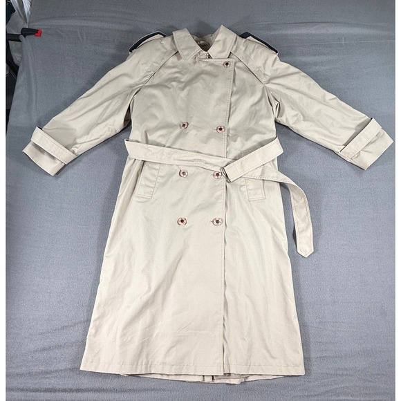 VTG Misty Harbor Original Trench Coat Women 10 Beige Plaid Lined Double Breasted - Picture 8 of 11